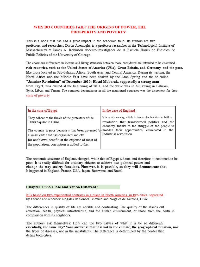 Why Countries Fail_Summary | PDF | Institution | Economic Inequality