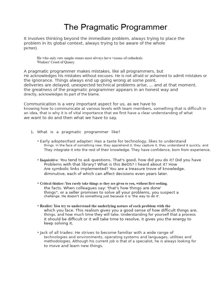 Pragmatic Programmer | PDF | Knowledge | Computing