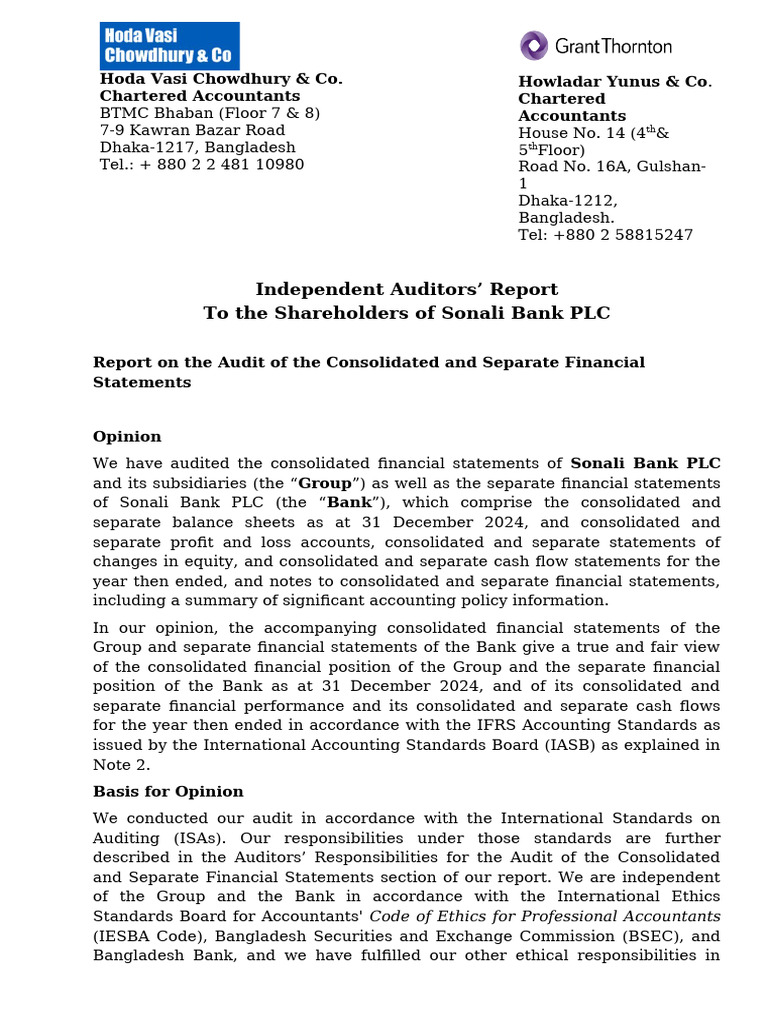 SBPLC_draft_Auditors_Report-31.12.24_vF[1] v2 | PDF | Audit | Going Concern