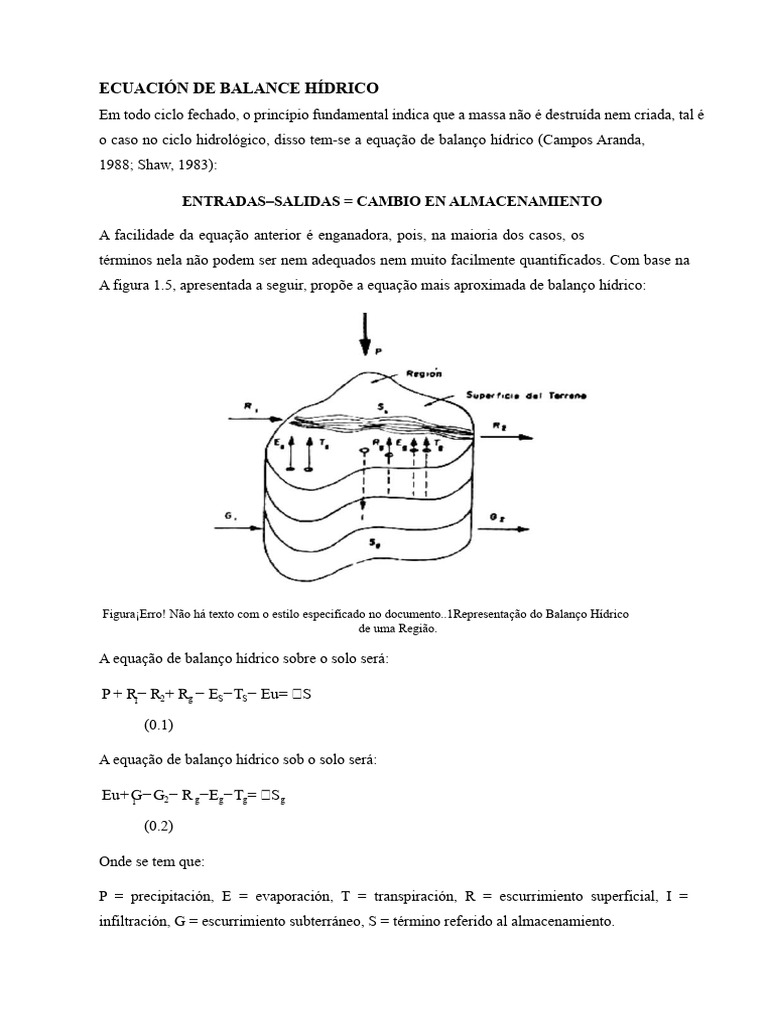 Equação de Balanço Hídrico Explicada | PDF | Hidrologia | Geociências