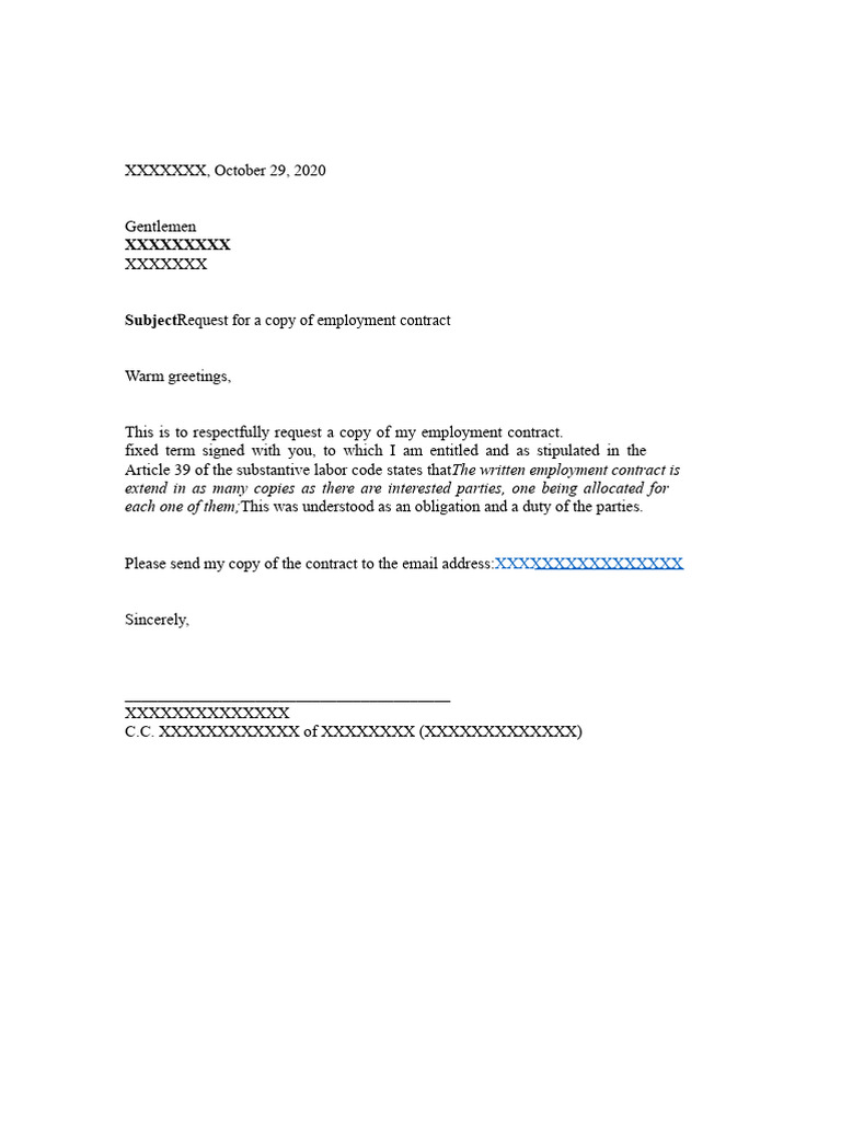 Request for Copy of Contract | PDF