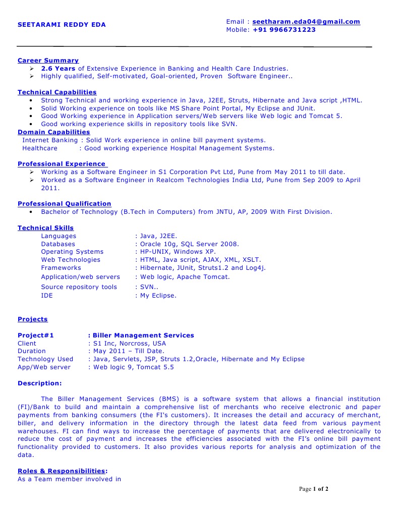 Resume SeetaRam | PDF | Java Server Pages | Java (Programming Language)