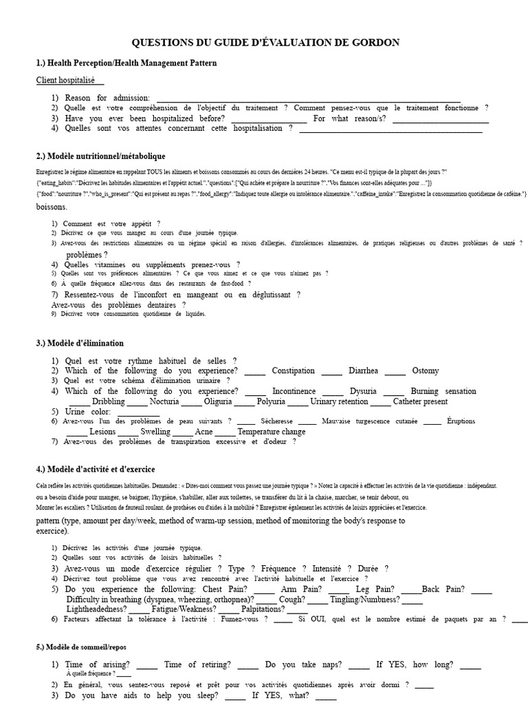 Guide d'évaluation de santé Gordon | PDF | Nourritures | Urine
