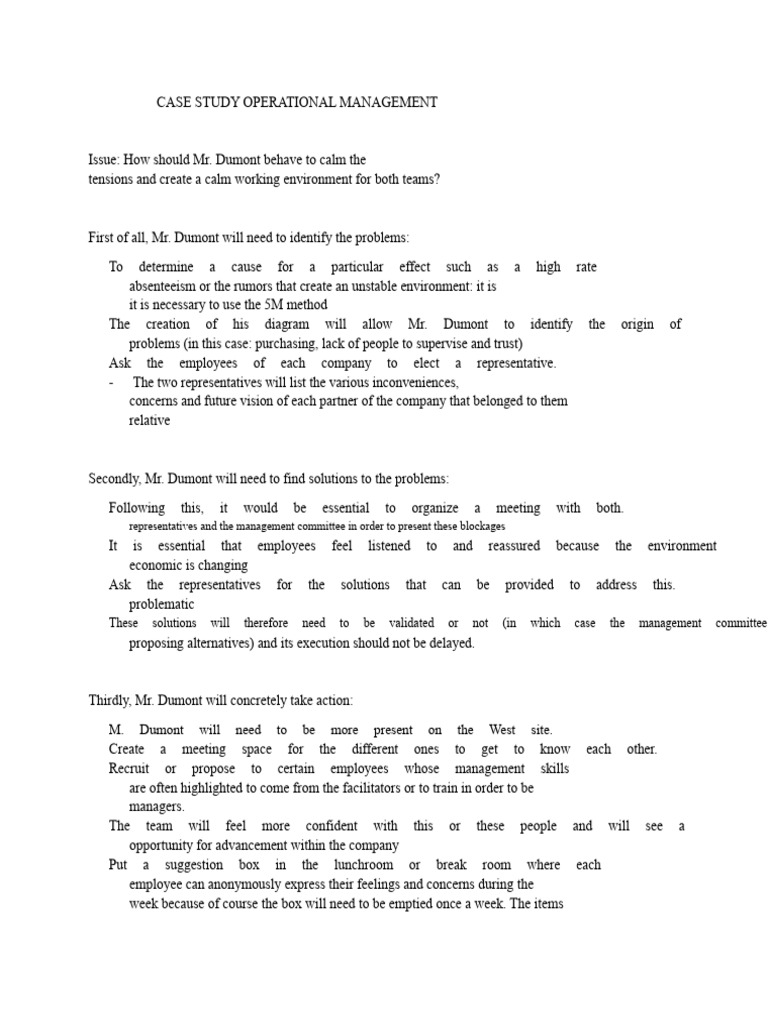 CASE STUDY OPERATIONAL MANAGEMENT | PDF | Psychology | Communication