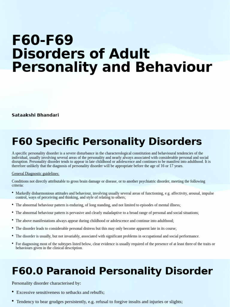 ICD f60-69 | PDF | Sadomasochism | Mental Disorder