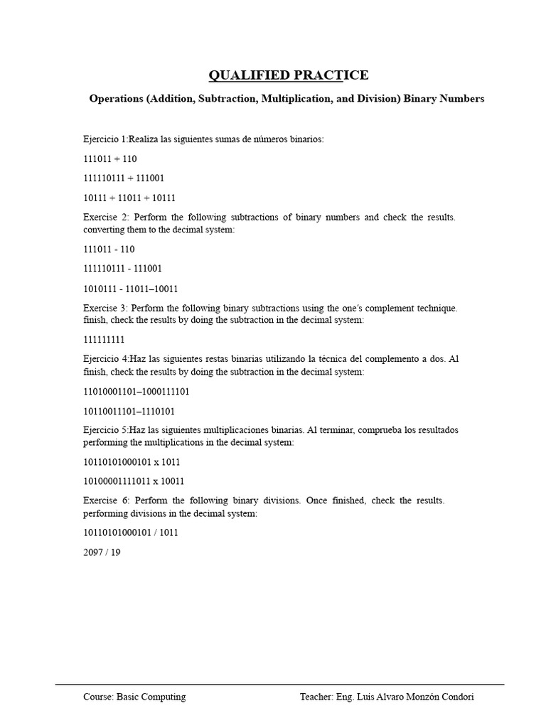Binary Operations Practice Exercises | PDF