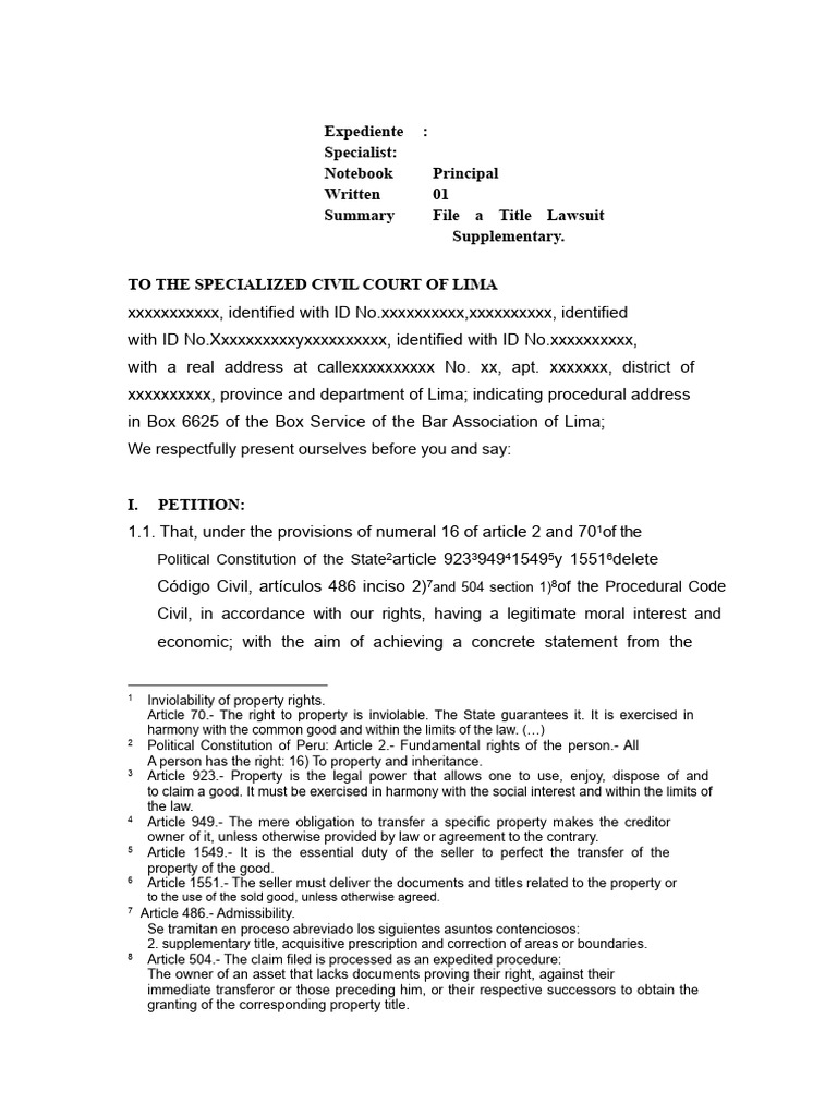 Model of Supplementary Title Demand | PDF | Statute Of Limitations ...