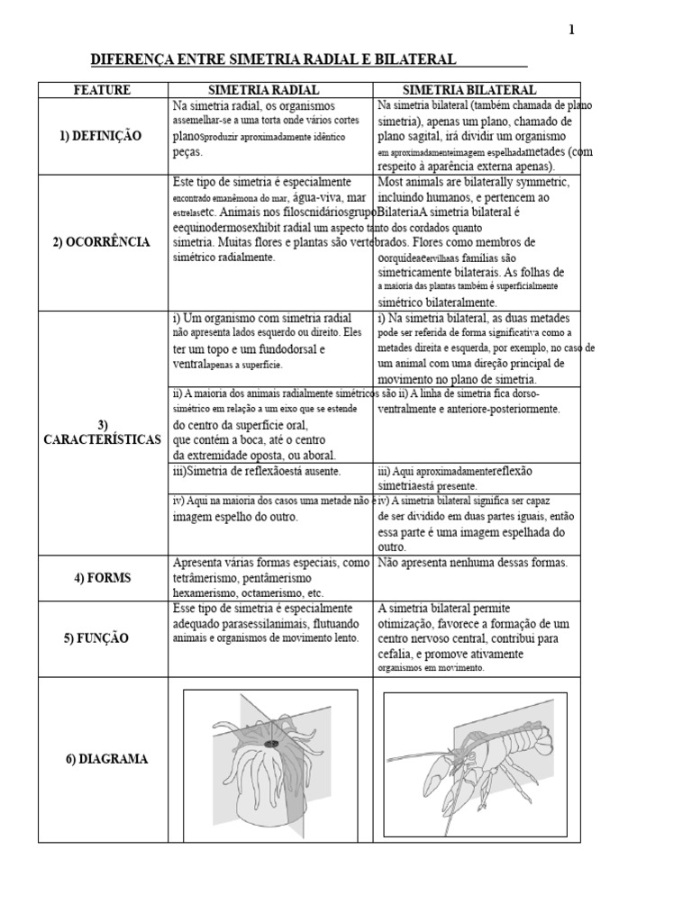 Diferenças entre Simetria Radial e Bilateral | PDF | Simetria | Boca