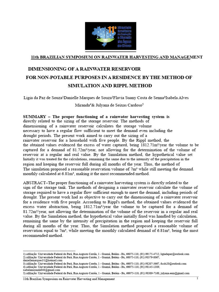 DIMENSIONING OF A RAINWATER RESERVOIR FOR NON-POTABLE USE IN A ...