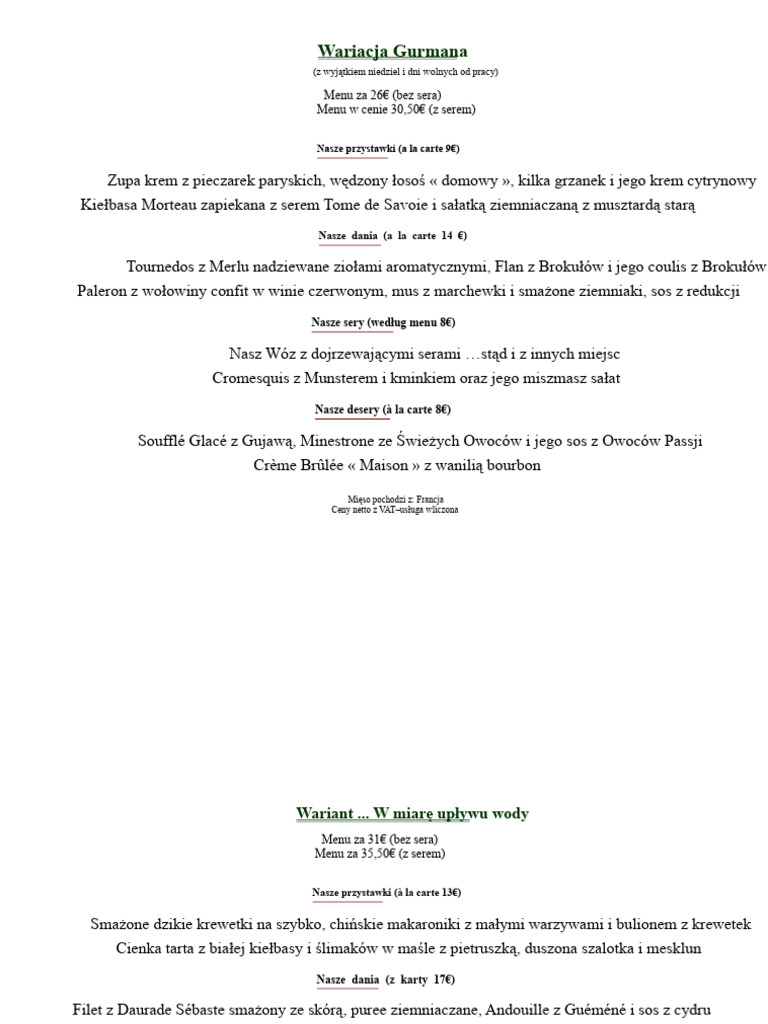 Menu Restauracji | PDF