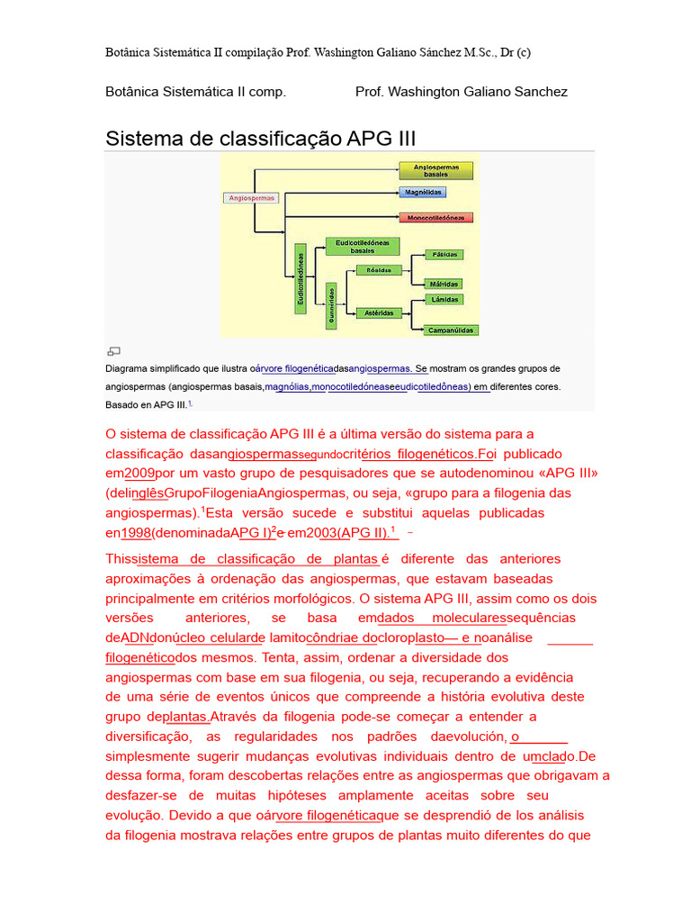 Classificação APG III das Angiospermas | PDF | Filogenética | Taxonomia ...