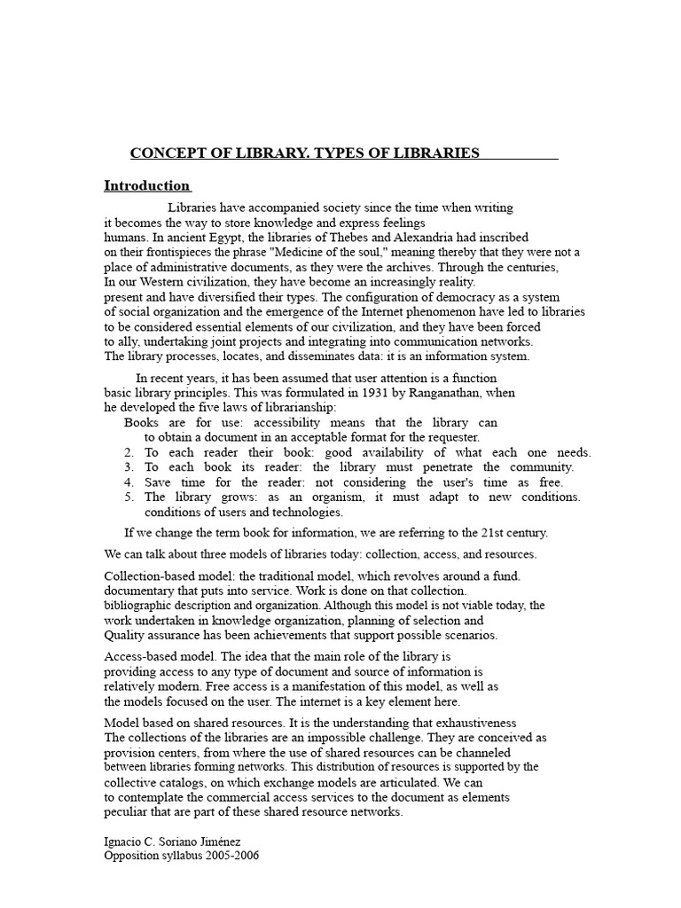 Types and Concepts of Libraries Explained | PDF | Libraries | Digital ...