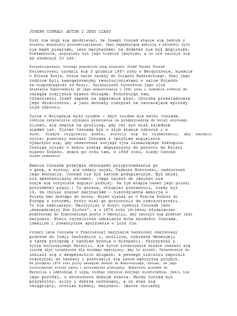 Pan Jim - Conrad - Notatki Do Nauki | PDF