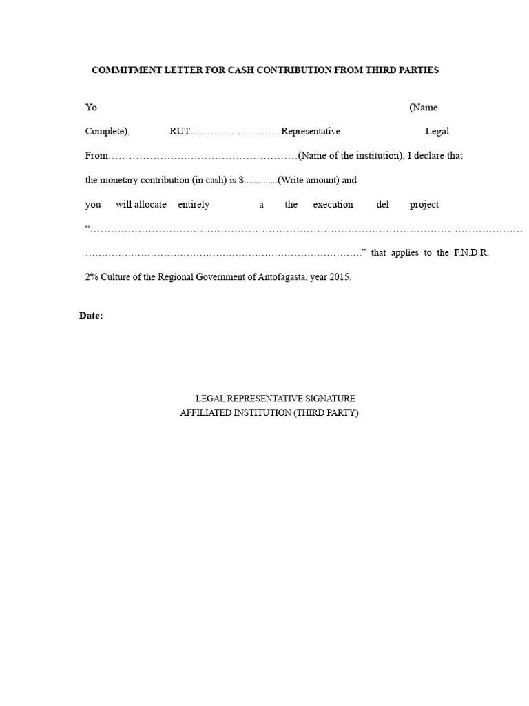 Commitment Letter for Cash Contribution | PDF