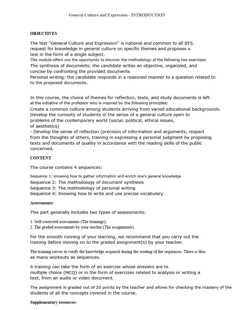 General Culture and Expression Course Guide | PDF | Methodology | Knowledge