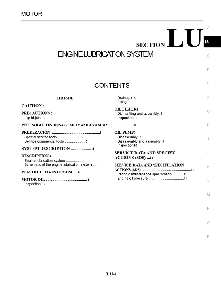 HR16DE Engine Lubrication Guide | PDF | Motor Oil | Liquids