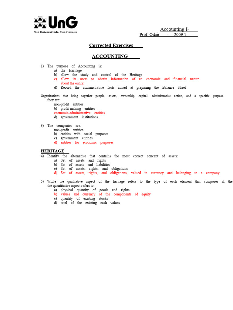 Accounting I: Concepts and Exercises | PDF | Equity (Finance) | Balance ...