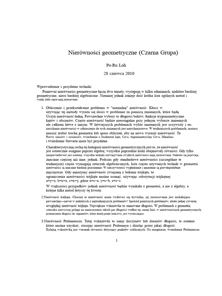 Nierówności Geometryczne - Po-Ru Loh - MOP (Czarny) 2010 | PDF