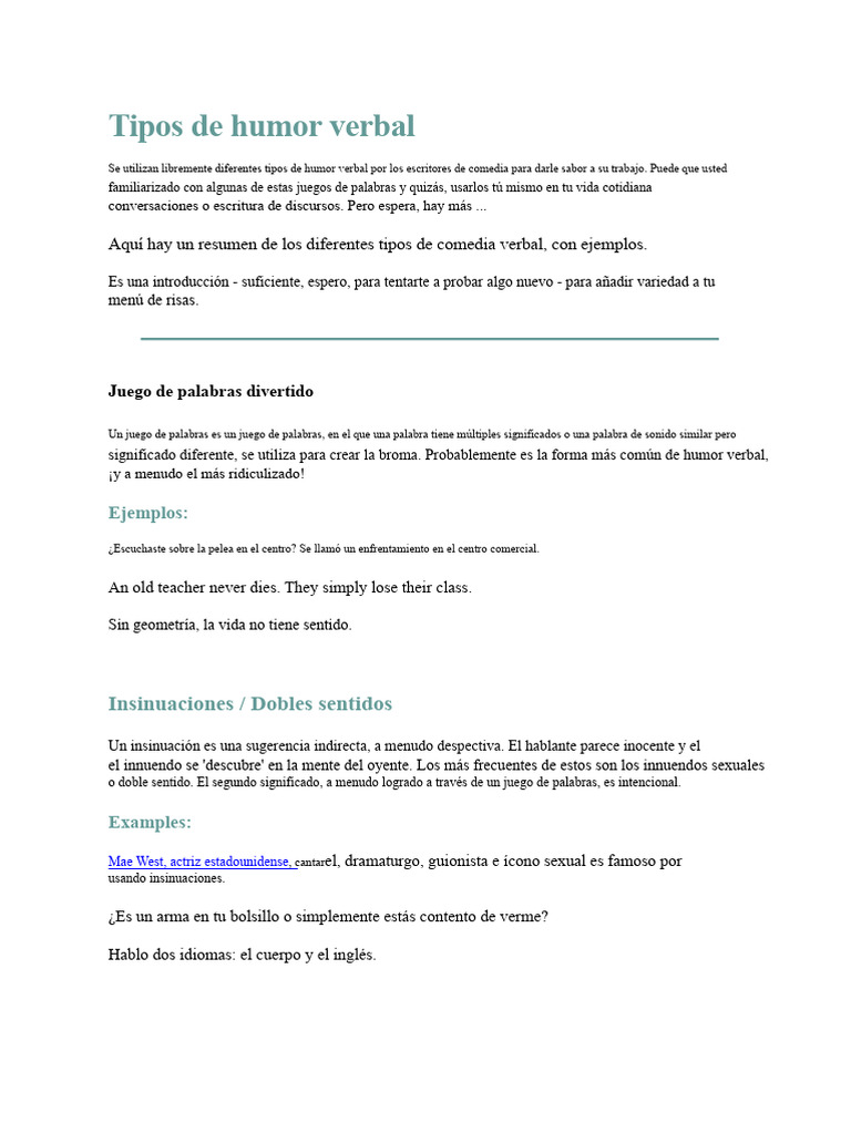 Tipos de Humor Verbal en Comedia | PDF | Humor | Ironía