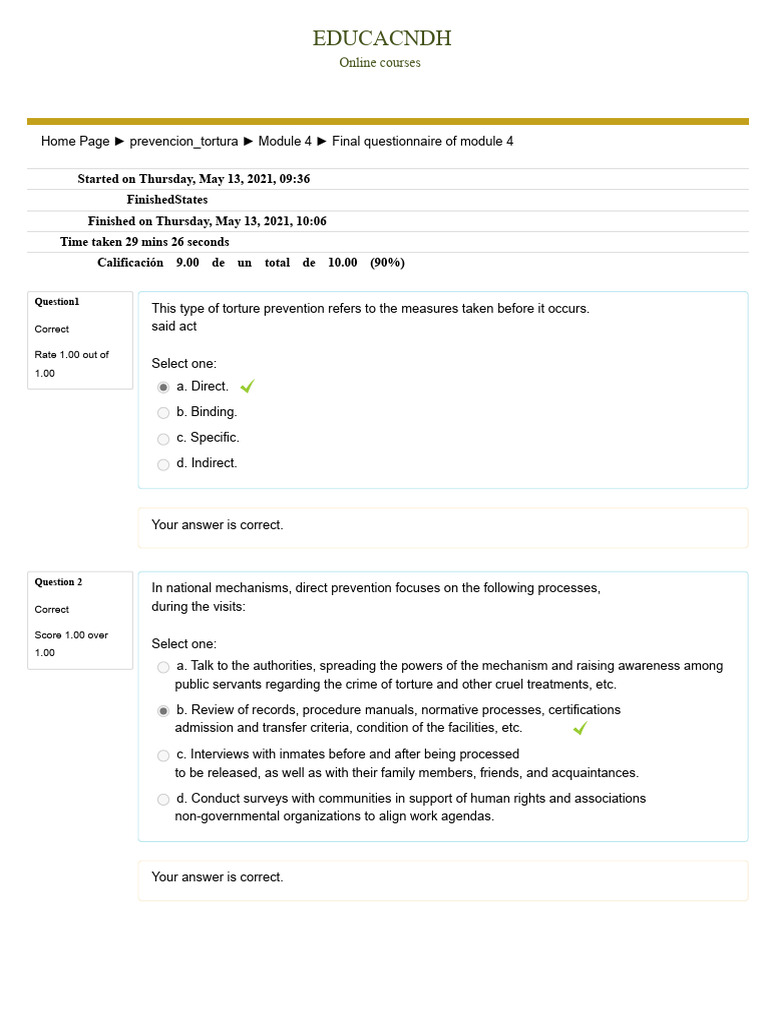 Final questionnaire of module 4 | PDF | Torture | Justice