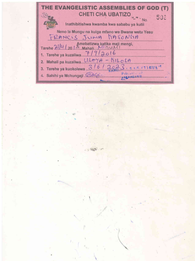 Francis Cheti Cha Ubatizo | PDF