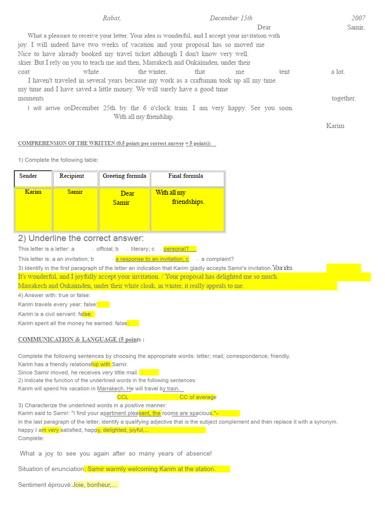 corrected standardized exam 3°AC | PDF | Linguistics