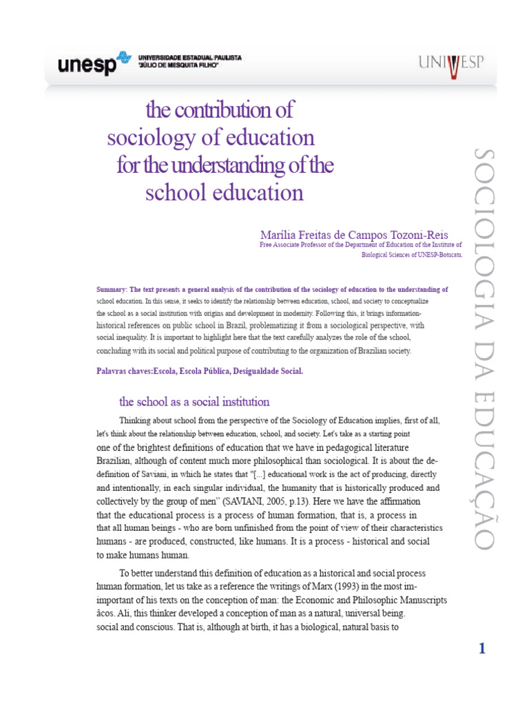 the contribution of the sociology of education to the understanding of ...