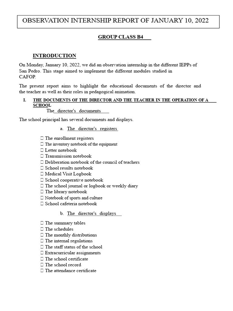 Observation Internship Report: San Pedro Schools | PDF | Teachers ...