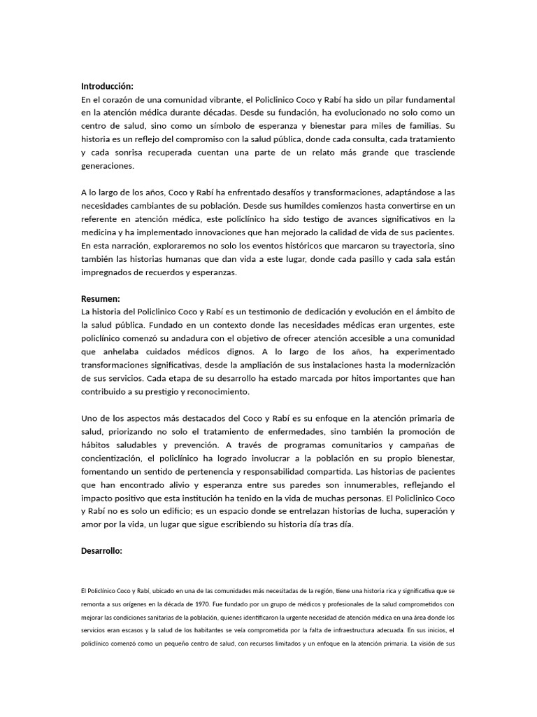 Historia del Policlinico Coco y Rabí | PDF | Cuidado de la salud ...