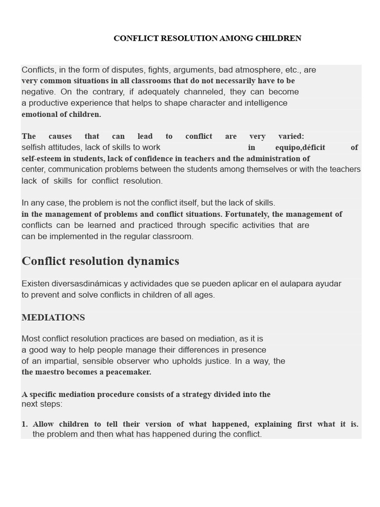 Conflict Resolution Strategies for Kids | PDF | Conflict Resolution ...