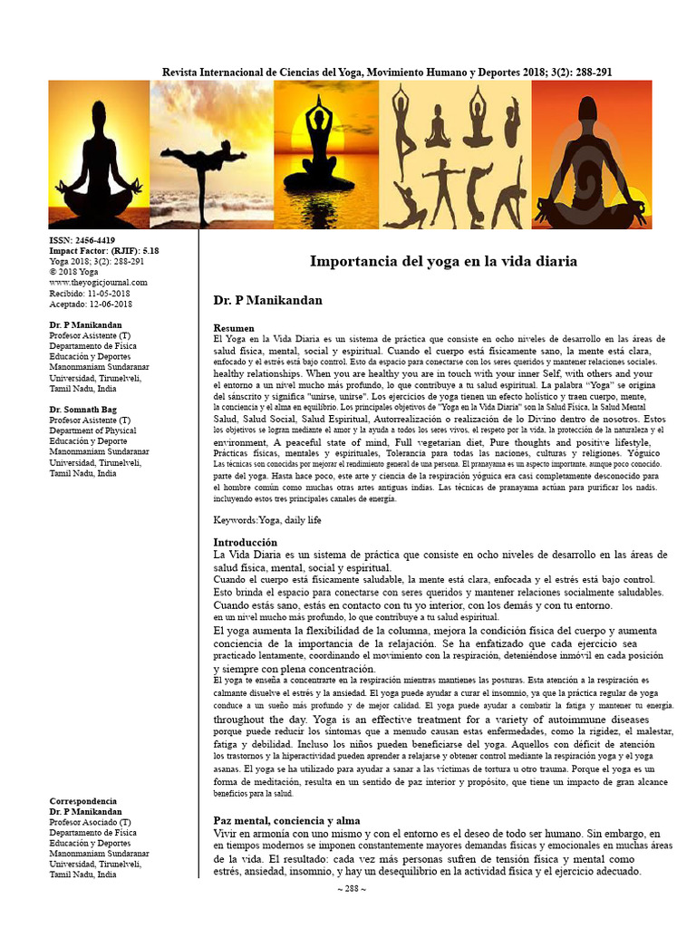 La Importancia Del Yoga en La Vida Diaria | PDF | Yoga | Mente