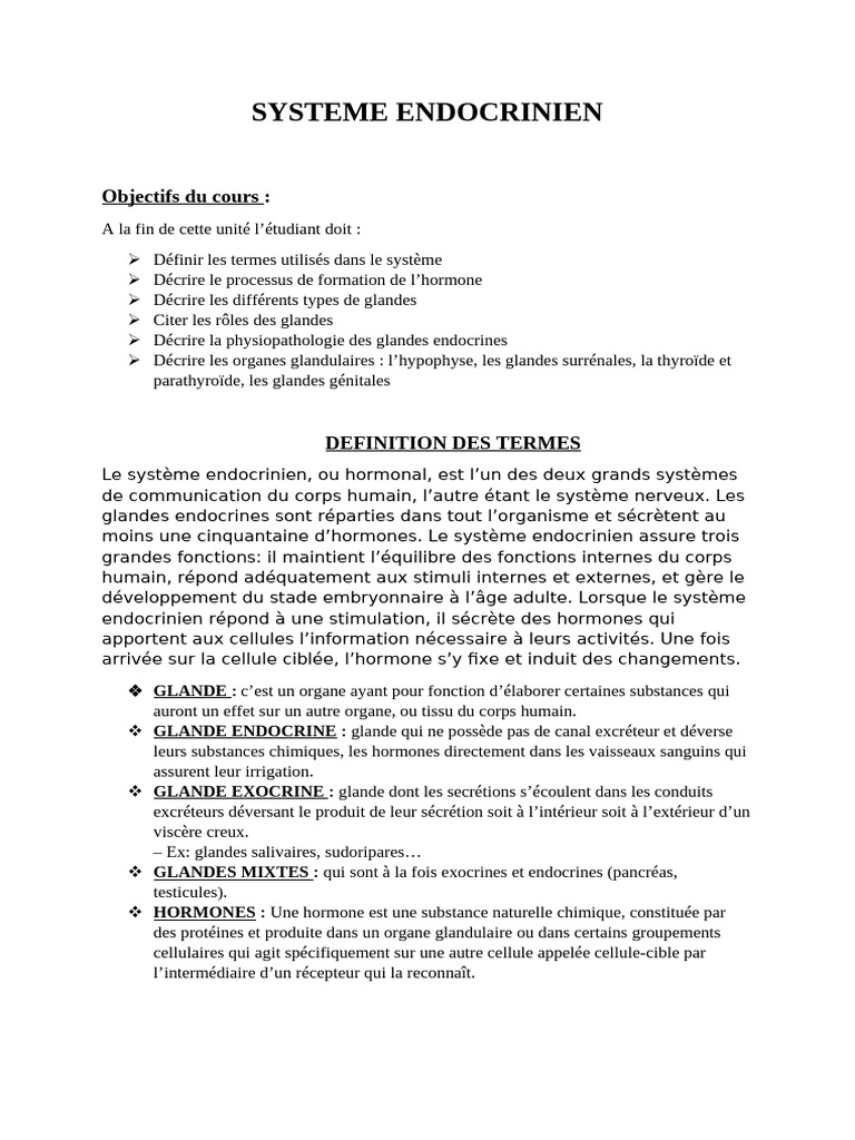 Comprendre le Système Endocrinien | PDF | Glande surrénale | Hypophyse