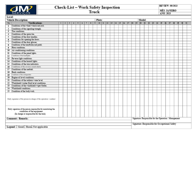 Work Safety Inspection Checklist 2023 | PDF | Car | Vehicles