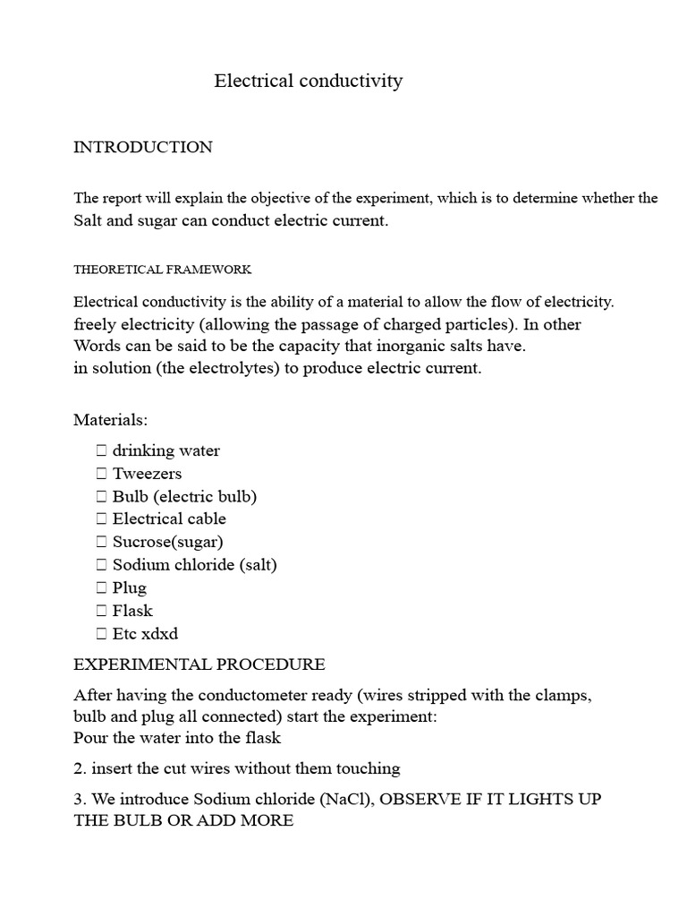 Salt vs. Sugar: Electrical Conductivity Test | PDF