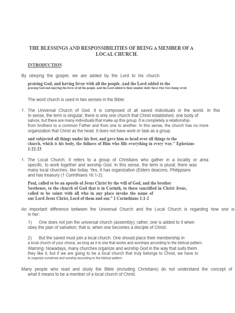 Church Membership: Blessings & Duties | PDF | Christian Church | Paul ...