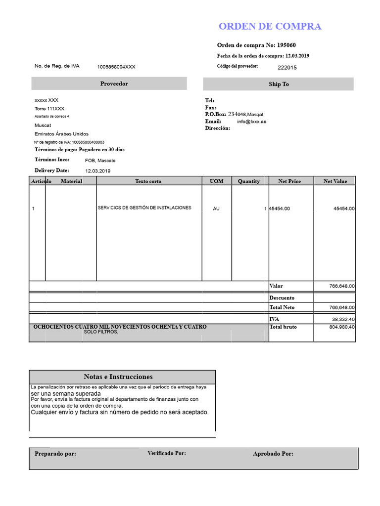 Orden de Compra 195060 - Servicios de Gestión | PDF