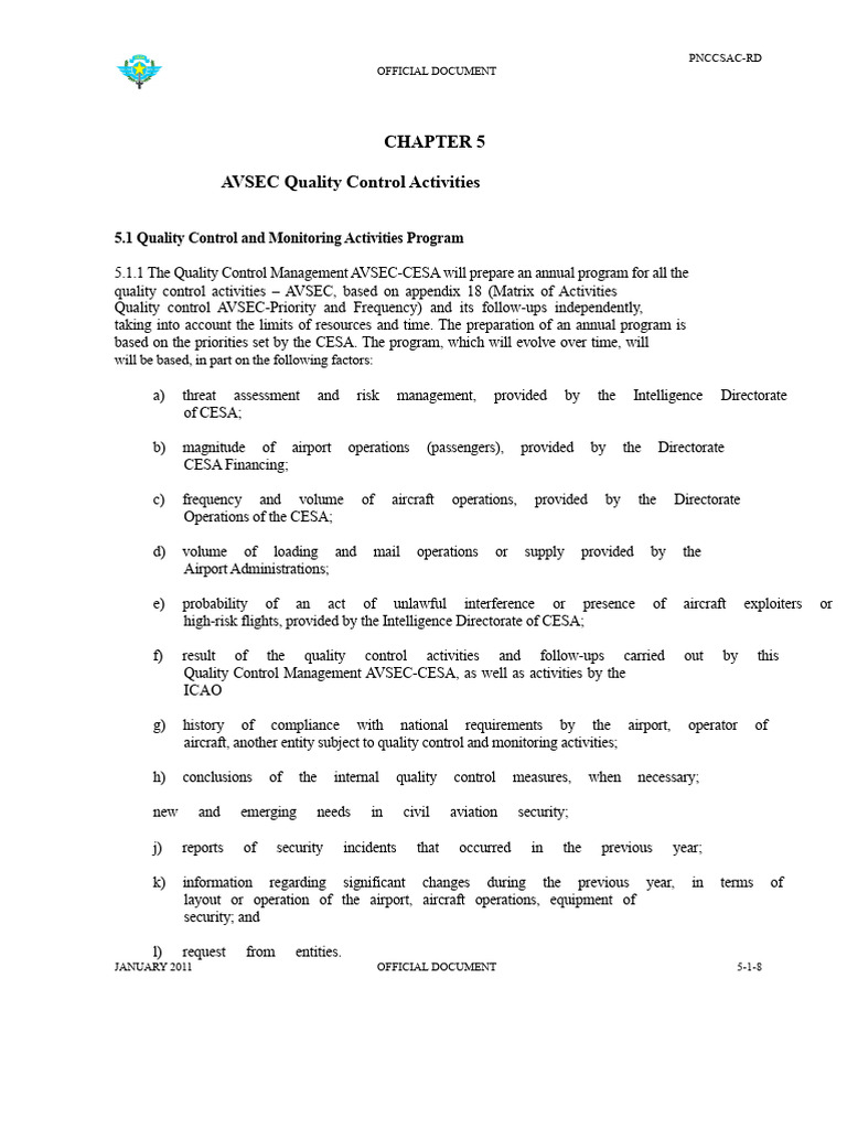 AVSEC Quality Control Activities Guide | PDF | Audit | Airport Security