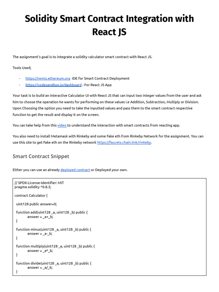 React JS Solidity Calculator Integration | PDF