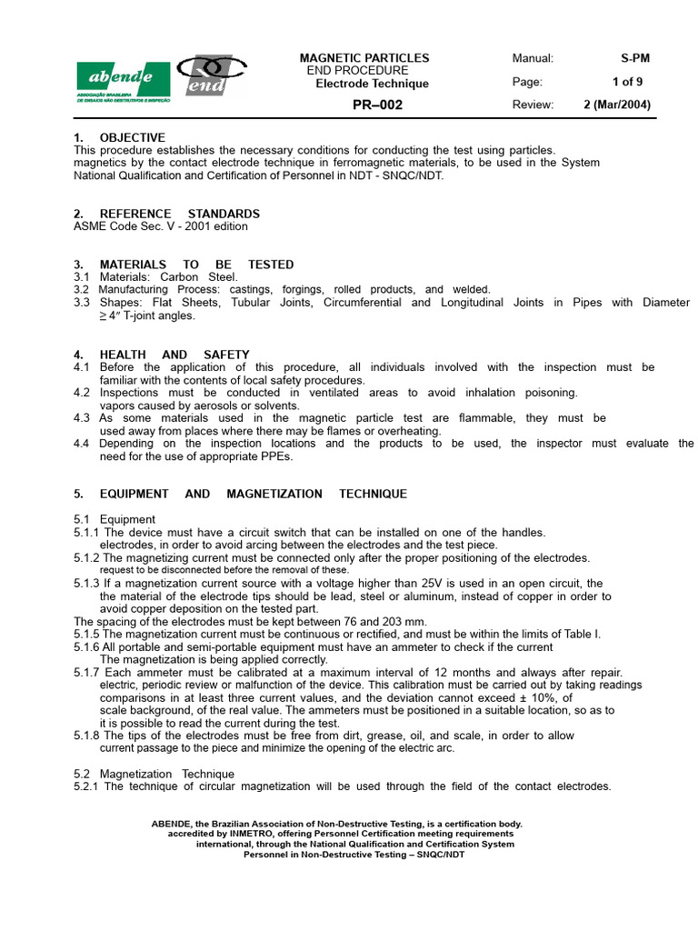 Magnetic Particle Testing Procedure | PDF | Nondestructive Testing ...