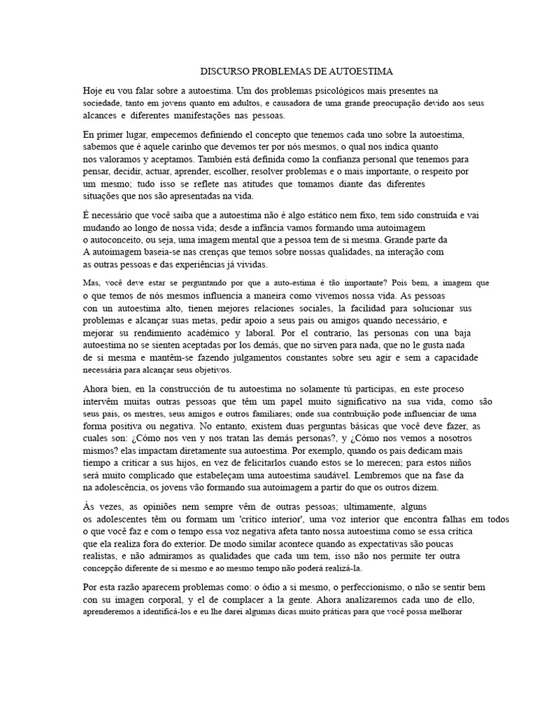 Problemas de Autoestima e Soluções | PDF | Autoestima | Pensamento