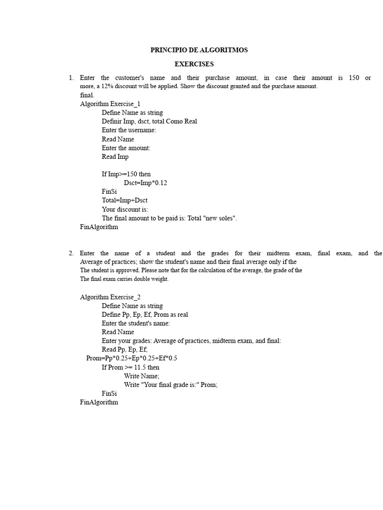 Algorithm Exercises for Programming Basics | PDF | Mathematics