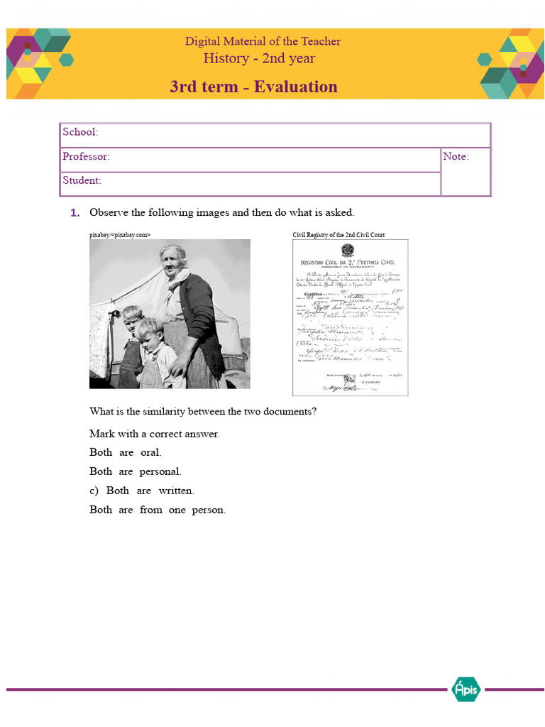 History - Assessment - Project Apis History - 2nd Year - 3rd Quarter ...