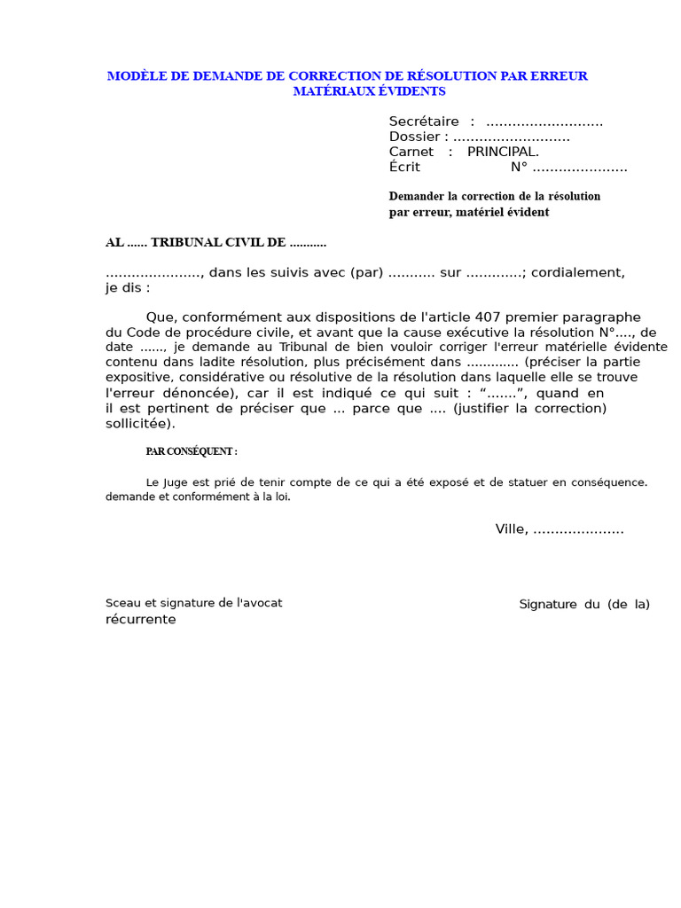 Demande de Correction d'Erreur Matérielle | PDF