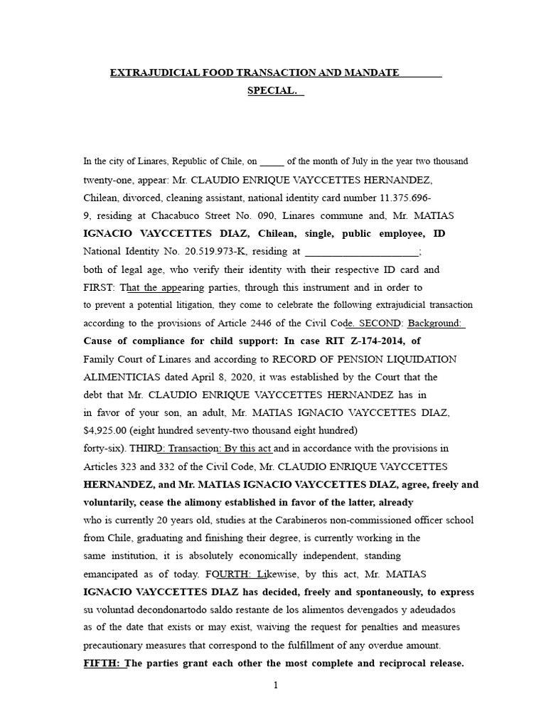Extrajudicial Alimony Waiver Agreement | PDF | Identity Document | Alimony