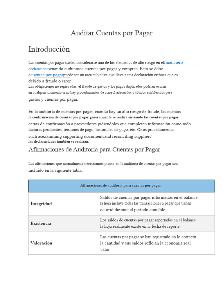 Auditoría de Cuentas por Pagar: Riesgos y Controles | PDF | Cuentas por ...