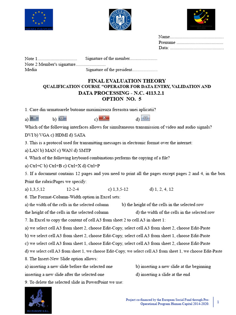 Final Evaluation for Data Entry Operator | PDF | Microsoft Excel ...