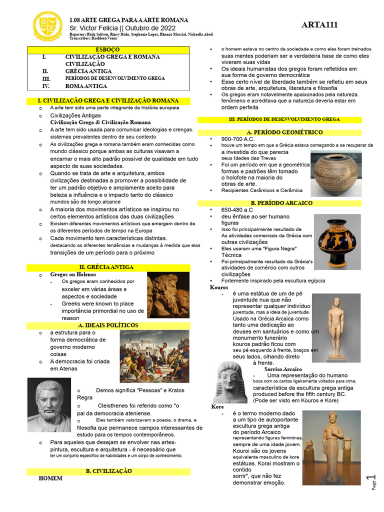 Arte Grega e Romana: Influências e Períodos | PDF | Roma Antiga ...