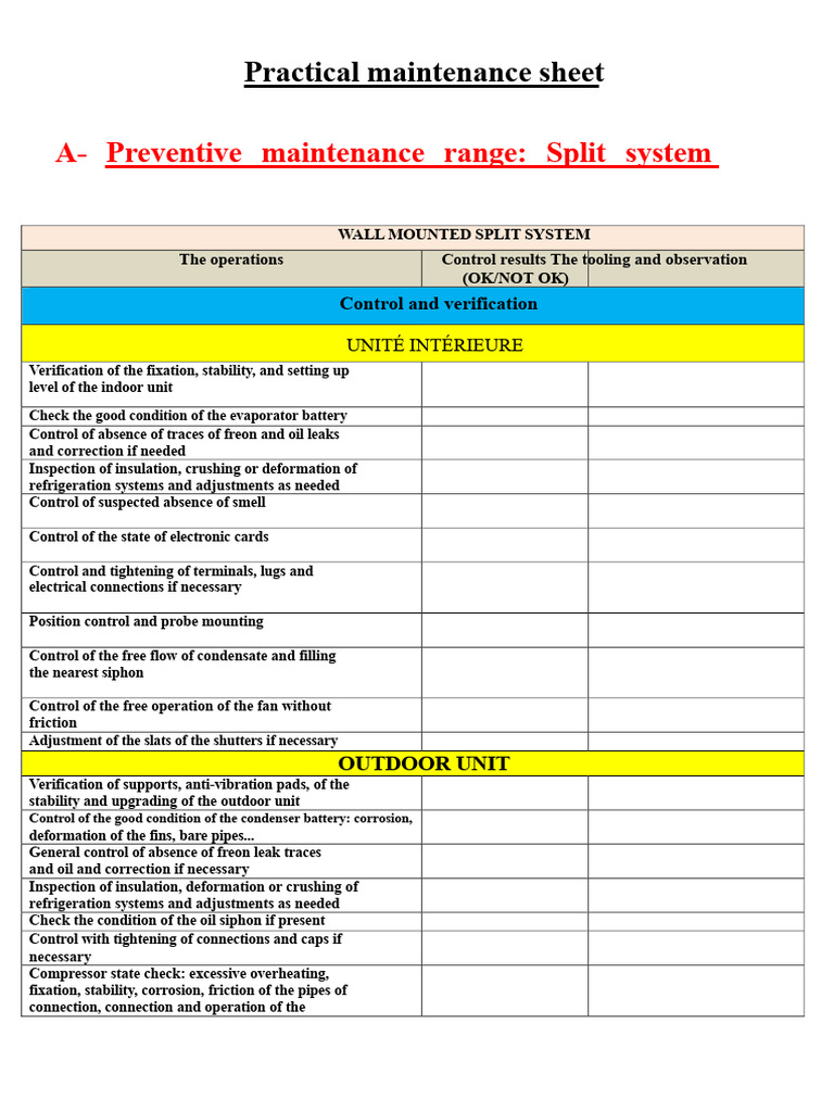 Split System Maintenance Checklist | PDF | Home Appliance | Mechanical ...