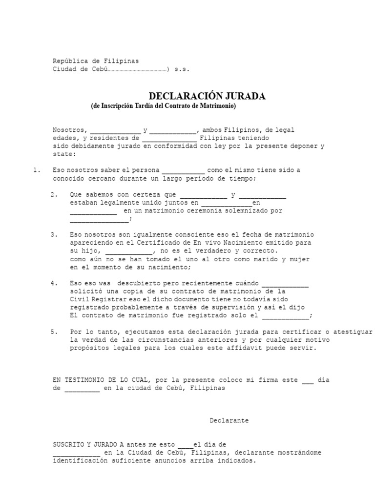 Declaración Jurada de Matrimonio Filipinas | PDF