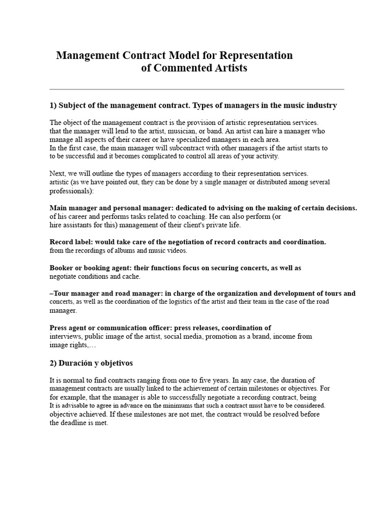 Model Management Contract For Artist Representation Commented | PDF ...
